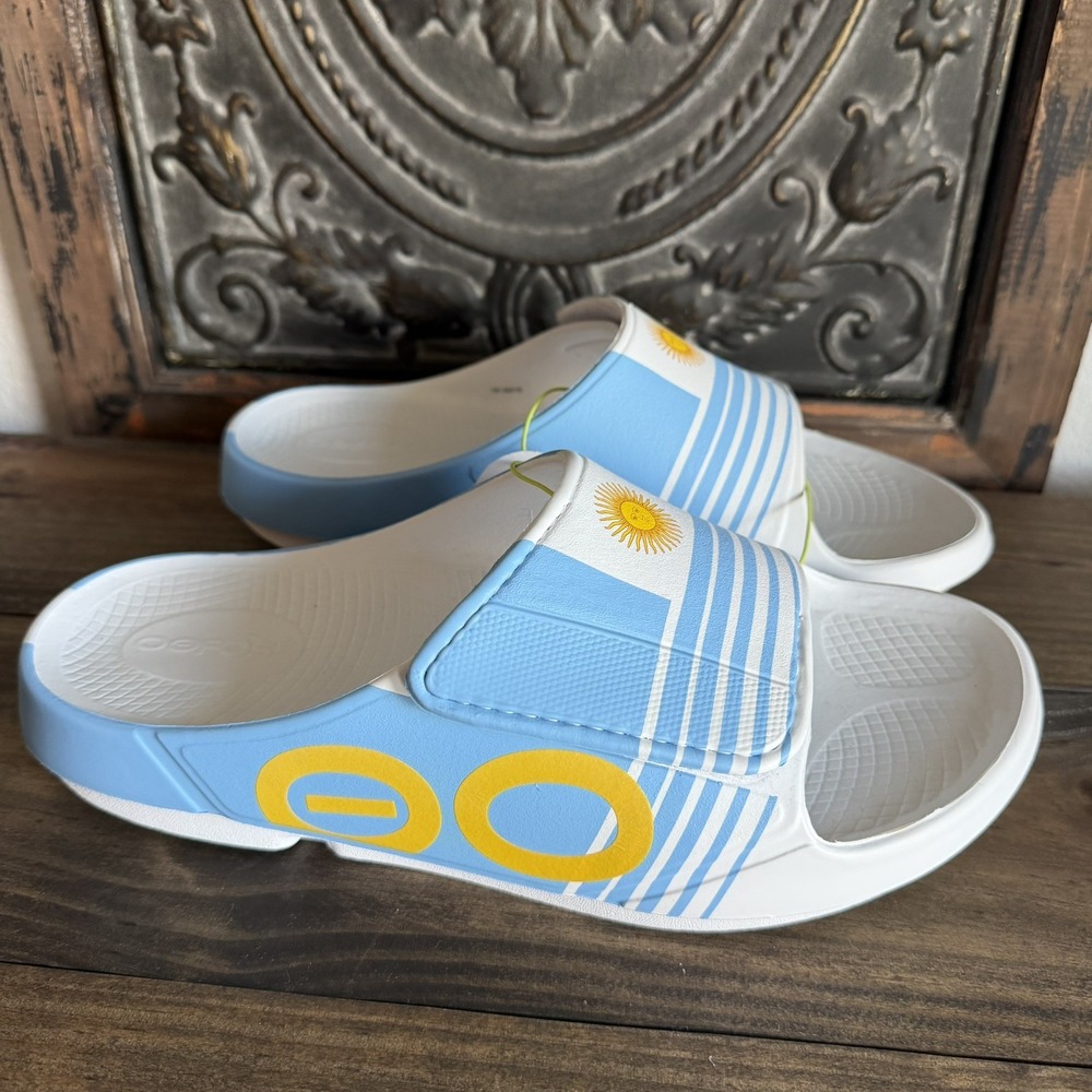 NWT OOFOS ARGENTINA Ooahh Sport Flex Slide Sz 11 Recovery Sandal Comfort Messi